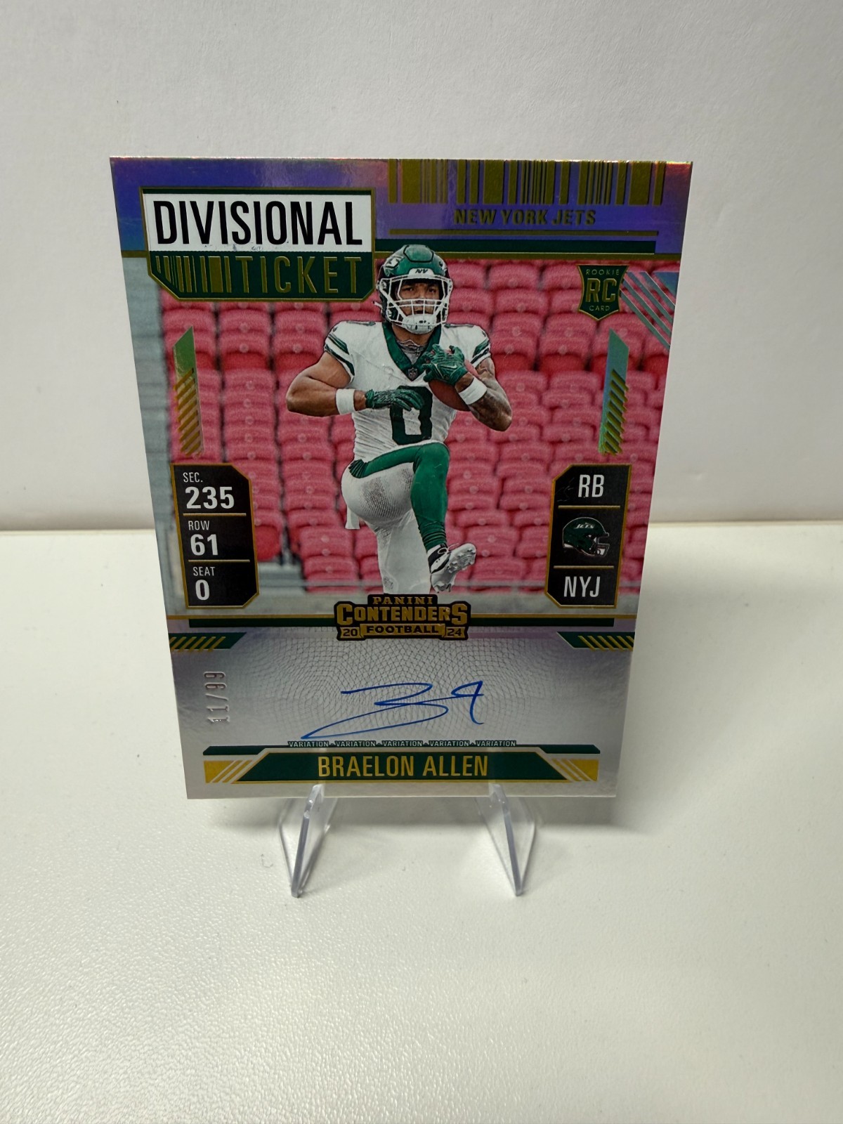 Braelon Allen 2024 Panini Contenders Divisional Ticket RC Auto /99 #115 Jets