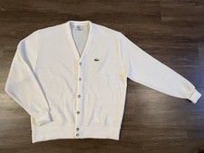 Vintage 80s Izod Lacoste Cardigan Mens XL White Cream Long Sleeve USA Made