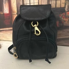 LJS Mini Backpack with gold-tone hardware, soft black leather