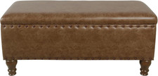 Traditional Brown Leather Upholstered Bench with Nailhead Trim and Turned Wood Legs — listing 6