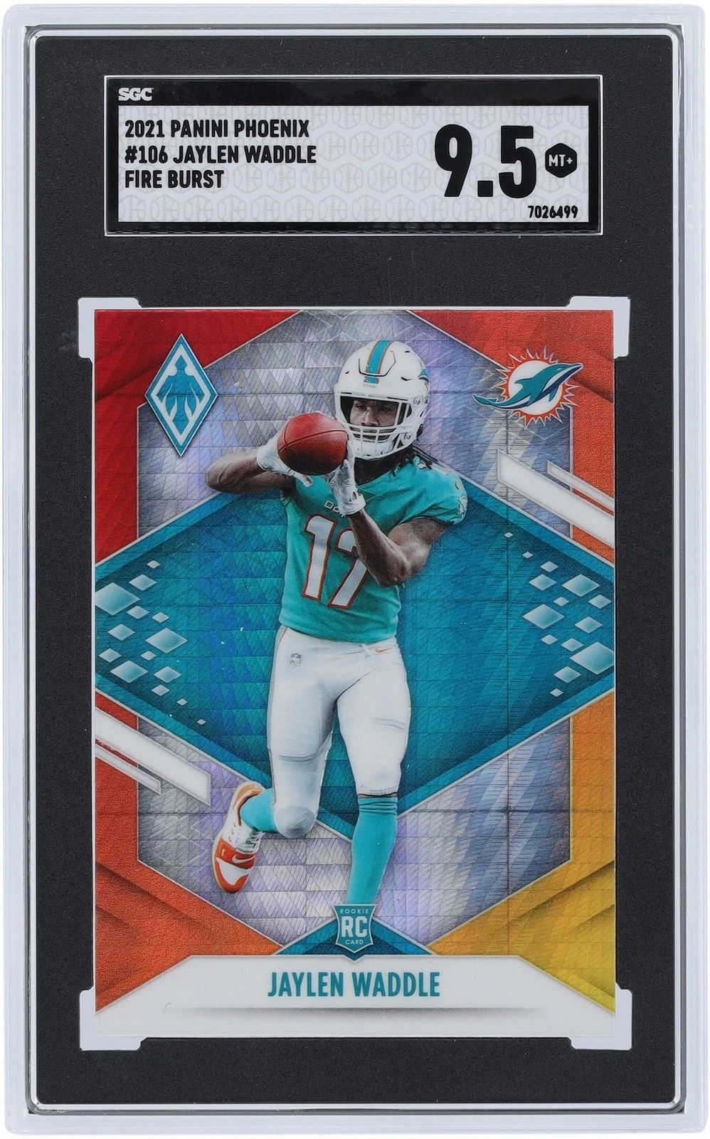 Jaylen Waddle Dolphins 2021 Panini Phoenix Fire Burst #106 SGC 9.5 Rookie Card
