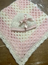HandCrochet Baby Blanket Hat perfect Christening/Shower Nursery FREE SHIPPING