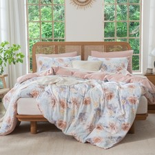 Duvet Cover Queen Floral Soft Brushed Microfiber Crinkle Gauze 3 Pieces Beddi...