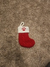 Pet Christmas Paw Print Stocking Cable Knit Red White Trim Cat Dog Fur Baby 7.5"