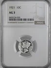 1921-P 10C MERCURY SILVER DIME PHILADELPHIA MINT  NGC AG3  #8405234-030