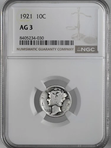 1921-P 10C MERCURY SILVER DIME PHILADELPHIA MINT  NGC AG3  #8405234-030