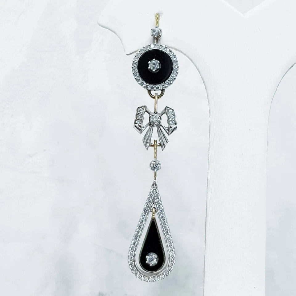 Orecchini in Oro 18 kt Onice e Diamanti - SCONTO 50% Lotto 1.50 - Immagine 2 di 3