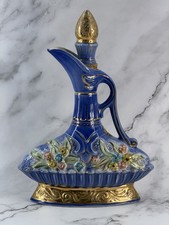 Vintage 1962 Jim Beam Executive Series Blue & Gold Flower Basket Decanter