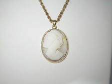 Cameo Necklace Antique Cameo Shell Carved Jewelry Solid Gold Chain 10K 21" N143