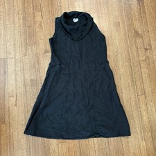 Mosaic Dress Small 100% Linen Black Lagenlook Pockets cowl sleeveless shift Vtg