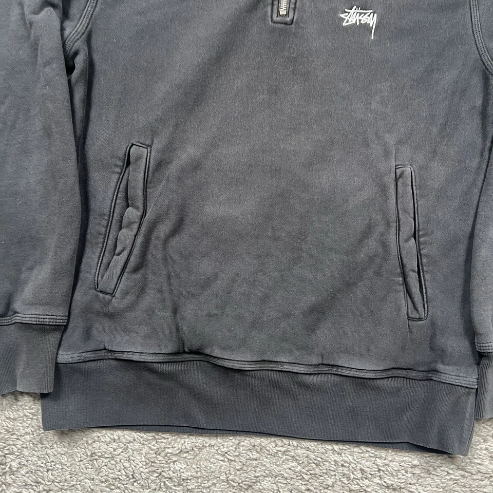 Stussy Stock Logo Mock Neck Pullover Mens Black 1/4 Zip Embroidered Small - Image 2 of 4