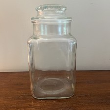 Vtg Clear Glass Candy Jar Canister With Cover Top Lid Stopper Square Apothecary