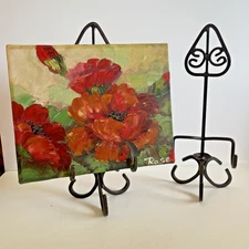 VTG Table Top Art Easel/Rack Set Wrought Iron Black Brutalist Rustic Decorative