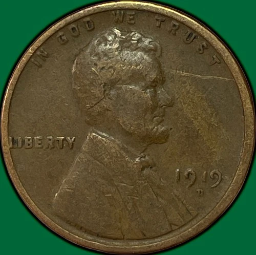 1919-D Lincoln Wheat Cent Very Fine VF Coin, Scratch #36954
