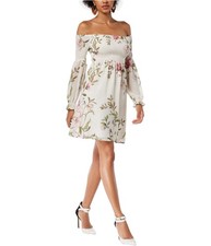 GUESS Womens Eria Smocked A-line Dress, lilyivory, L