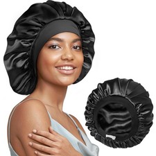 22 Momme 100 Real Mulberry Silk Bonnet for Sleeping Women, Large One, Black