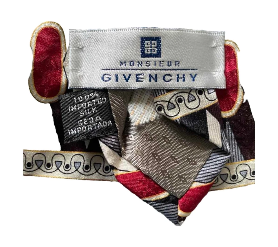 Corbata Givenchy Monsieur 100 % seda roja negra blanca diamante abstracto diseñador lujo Foto 3 de 3