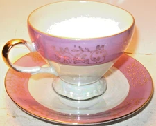LOVELY TEA CUP AND SAUCER  - IRIDESCENT FINISH - WITH MAN AND WOMAN