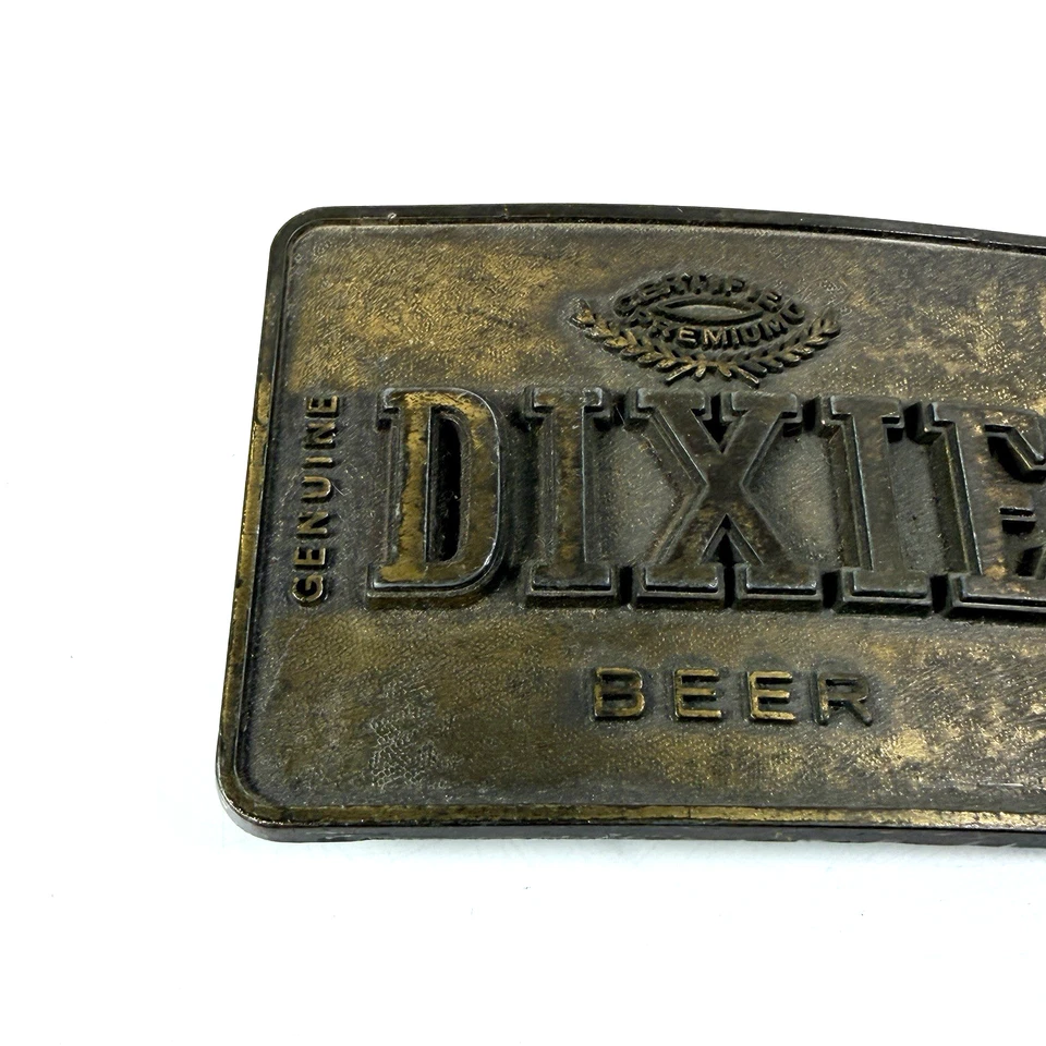 Hebilla de cinturón de metal color bronce latón genuino vintage Dixie Beer Foto 2 de 4
