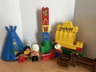 VTG LEGO Duplo Big Chief’s Woman Girl Native Village Teepee Western Wagon LOT
