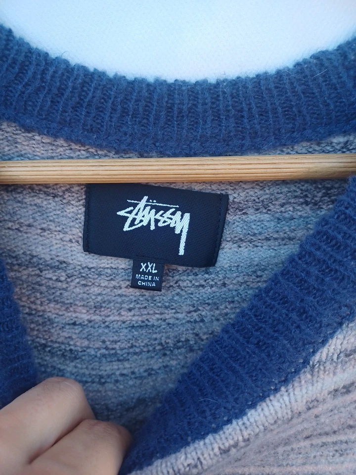 Suéter tejido Stussy para hombre talla XXL a rayas acogedor gris #0451 Foto 2 de 4