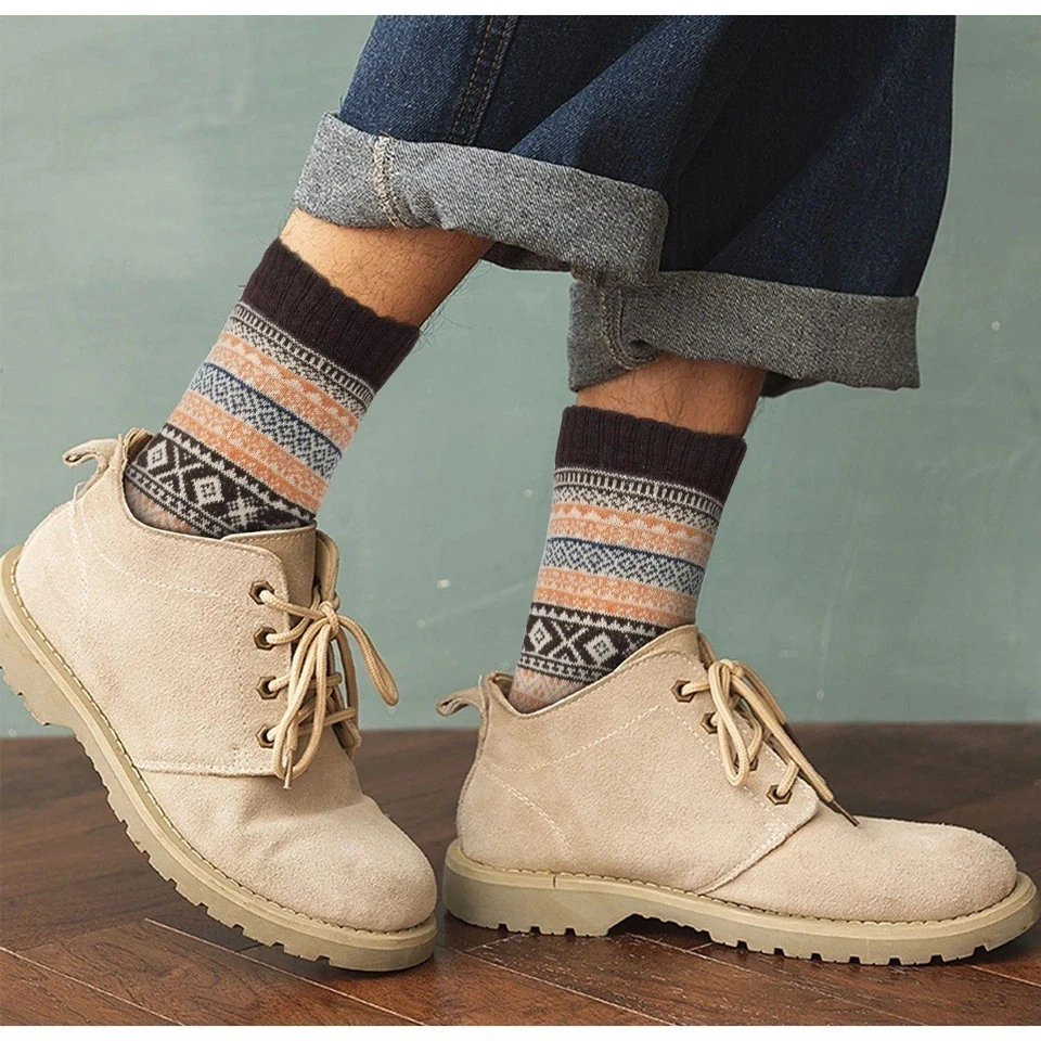 Unisex Mezcla de Lana Merino Retro Étnico Crew Calcetines OS Invierno Cálidos Antideslizantes Paquete de 6 Foto 4 de 4