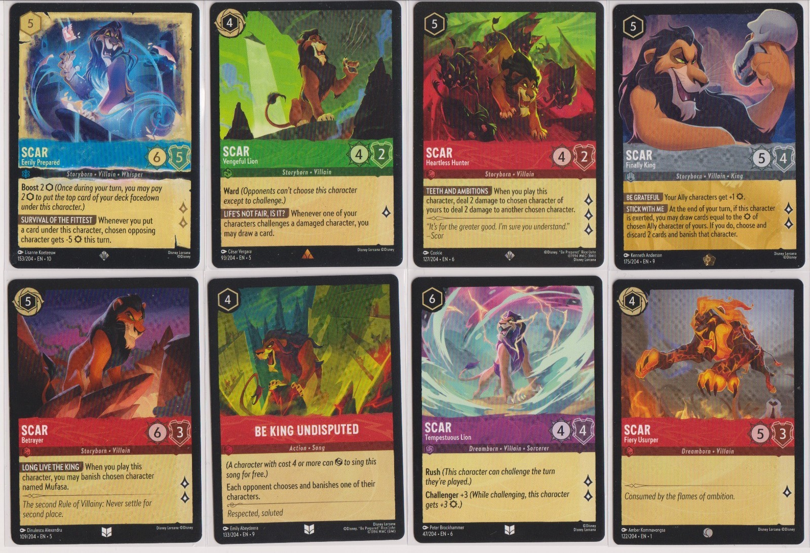 Lorcana Scar 8 Card Lot Regular