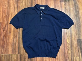 Camisa Polo De Colección Años 60 Puritan BAN LON Azul Marino NYLON Mediados de Siglo MOD Tejida M 21x26