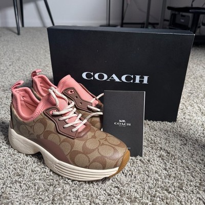 Coach C270 Signature Tech Runner Sneakers Women Brown Pink Logo Shoes