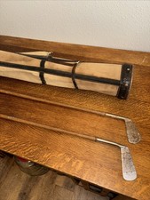 Rare Antique Stove Pipe  Golf Bag for Hickory Shaft Clubs Plus 2 Hickory Clubs