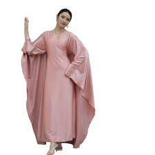 Muslim Women Solid Color Long Dress Abaya Islamic Ramadan Kaftan Batwing Sleeve