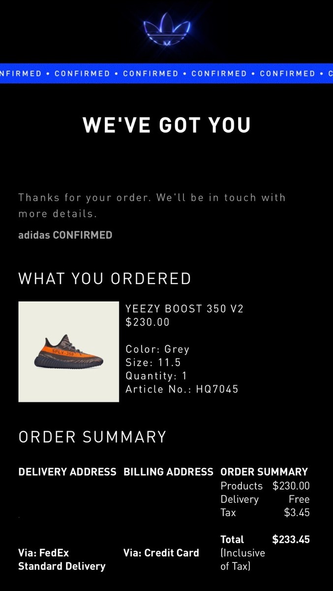 adidas yeezy confirmation email
