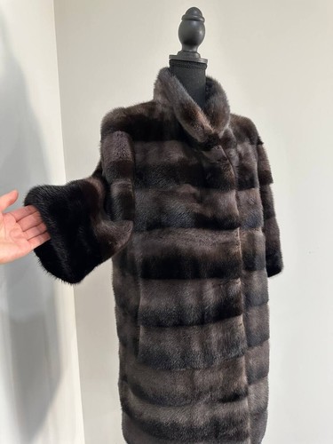 Noir Amethyst Real Genuine Mink Fur Coat with Violet-Black Striped shi L 1201125 - Picture 4 of 20