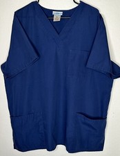 SB Women's V-Neck Scrub Sz XL Essential Top Indigo Blue Medical Hospital Wear