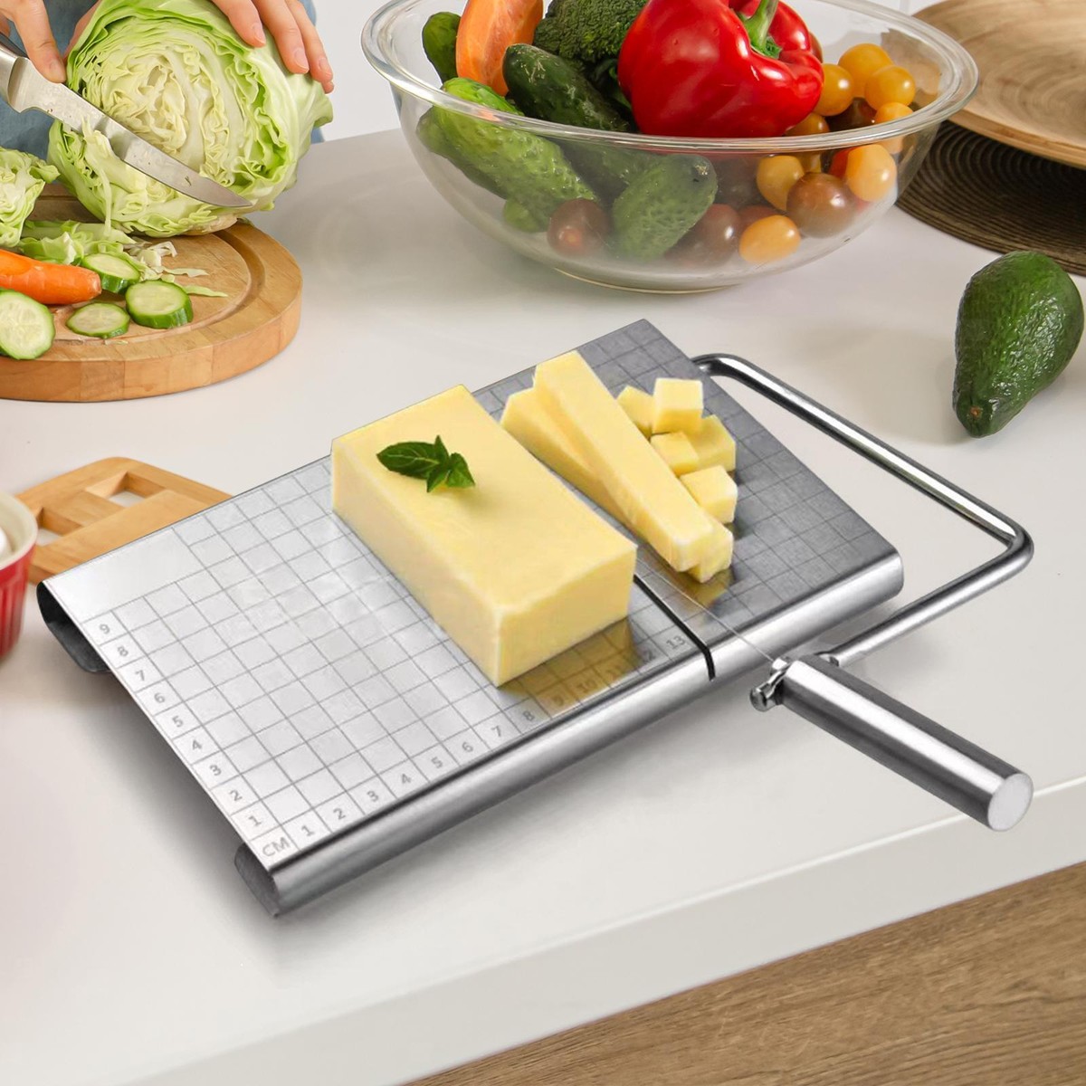 Butterschneider Aus Edelstahl – Mit Drahtgitter & Griffen, Für Käse, Butter, Weiches Obst (19,5x6,5 Cm)