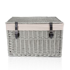Wickerfield Grey Wicker Basket, Storage Chest Trunk Hamper with Cloth Linning