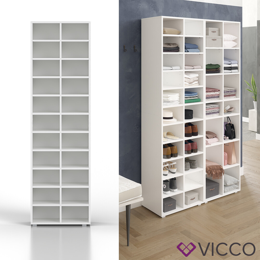 Étagère à chaussures portemanteau entrée 20 compartiments Paris Blanc Vicco grand meuble vestiaire