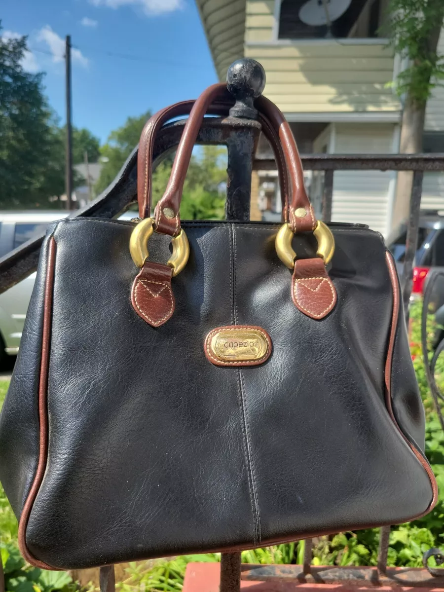 Vintage Capezio Navy Blue Satchel Leather Bag Purse Tote Fully Lined