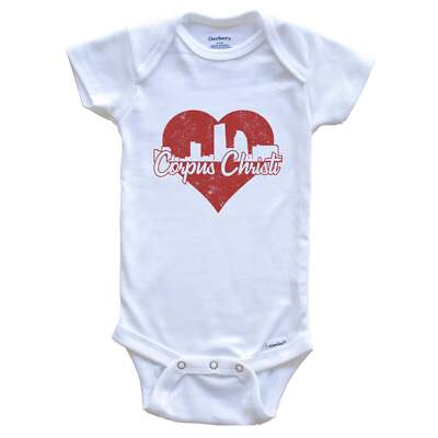 Retro Corpus Christi Texas Skyline Red Heart One Piece Baby Bodysuit