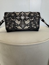 Black Wallet Crossbody Purse With Cross