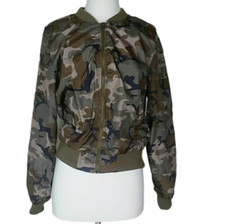 Love Tree Jacket Camouflage Jacket Bomber Jacket Full Zip Lined Green Womens L