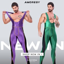 AMORESY Men's Satin Smooth Tracksuits Cycling Wrestling Tights Fitness Overalls
