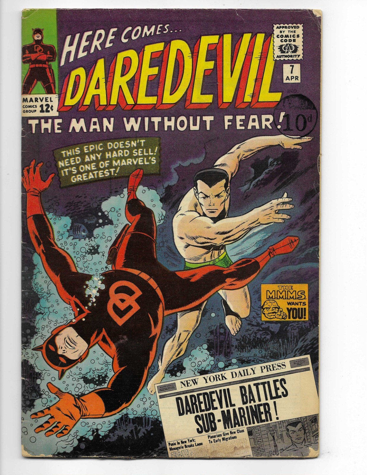 Daredevil 7 1965 Marvel Comics en muy buen estado - 3,5 primera aplicación de traje rojo Namor