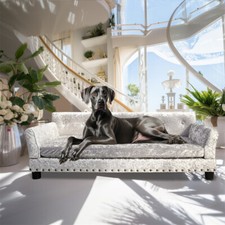 Jumbo Silky Grey Crushed Velvet Dog Sofa Bed Corner Suite Seater Armchair Bed