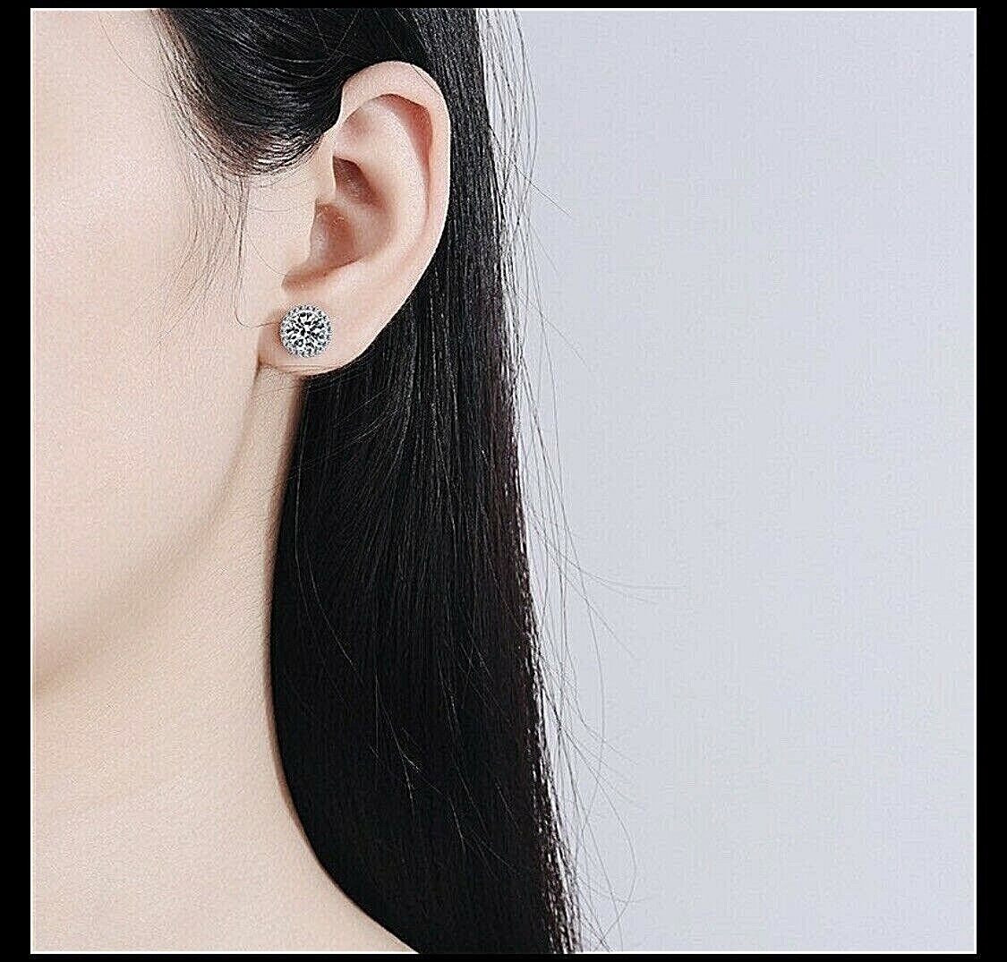 4 Ct Halo Round Cut Stud Earrings 14K White Gold Push Back 8mm 4 Ct Round Cut FL/D Lab Created Halo Stud Earrings 14k White  main image 2