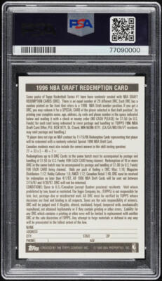 その他 1996-97 Topps Draft Redemption KOBE Kobe Bryant 1996-97 Topps Draft Picks Redemption ROOKIE CARD