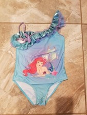 Disney Store Ariel Little Mermaid 1 Pc Ruffled Sequin Swimsuit Swimdress Sz 9/10