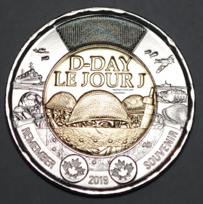 Doller yen won キャップ　dyw 2019 Canada Dday $2 Toonie w green helmet - WWI end -- from roll