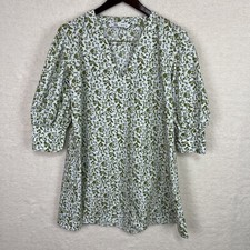Zara Dress Women’s M Green White Floral PuffSleeve V Neck Mini