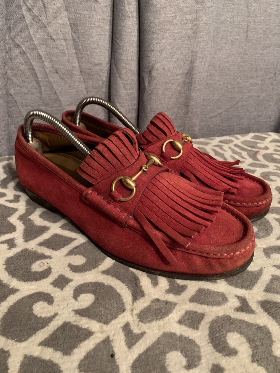 gucci red suede loafers